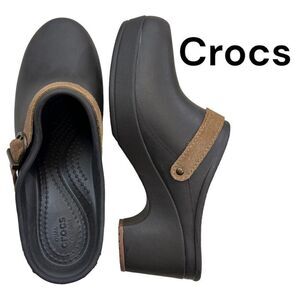 Crocs Women's Sarah Clog Mules Slip-On Buckle Dual Comfort Shoes Brown Size 6